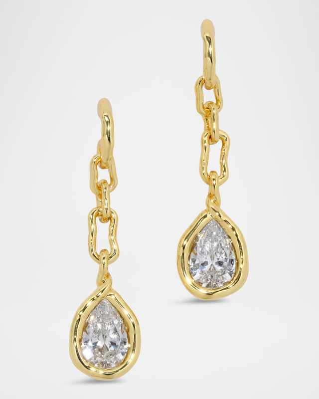 Asterales Gold Link Pear CZ Earrings